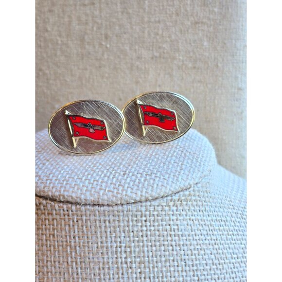 Vintage  Cufflinks American President Lines Logo Red Enamel Flag Bird Stars - Picture 9 of 11